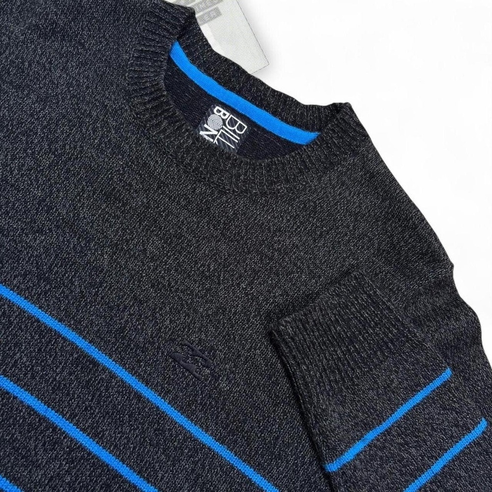 Y2K Black & Blue Striped Billabong Surfwear Long sleeve Pullover Sweater